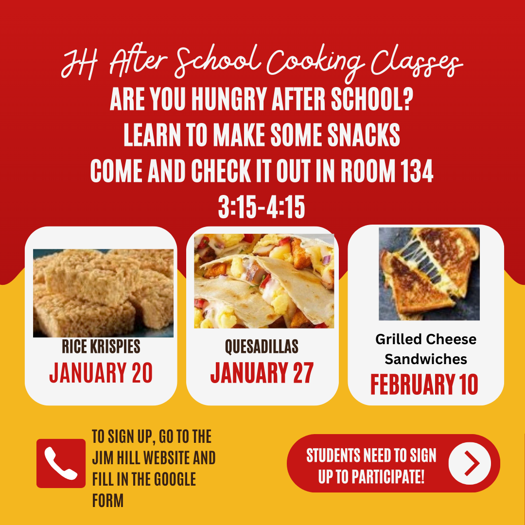 Graphic with text from post. Includes menu, dates, and times. 